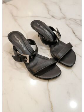 Hillard & Hanson Black Buckle Kitten Heel Sandals, Size 6